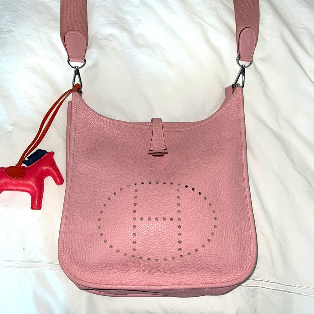 Hermes Evelyne Cross Body Pink bag with Horse
